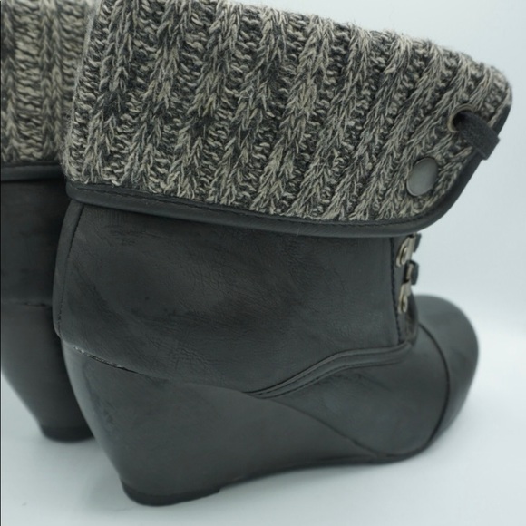 Black Wedge Booties with Grey Fold Down Cuff - Picture 4 of 5